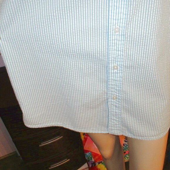 Lands End Seersucker Button Down Shirt Men Size XLT Traditional Fit Short Sleeve - Picture 4 of 11
